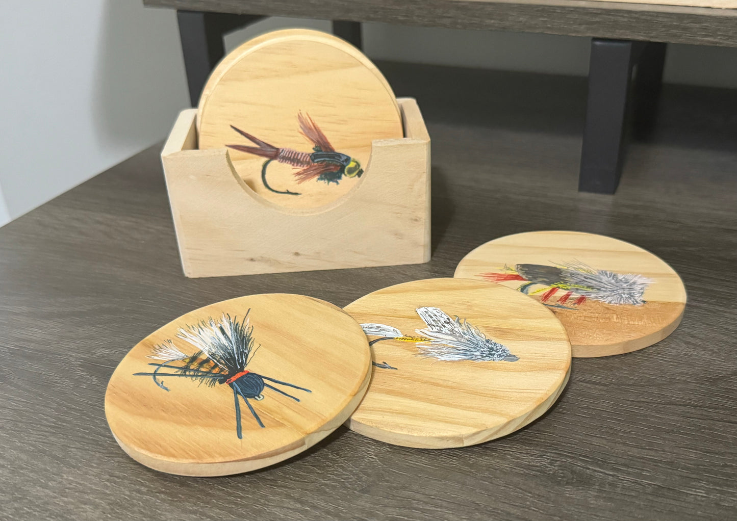 Flyfishing Flies Coasters with Holder