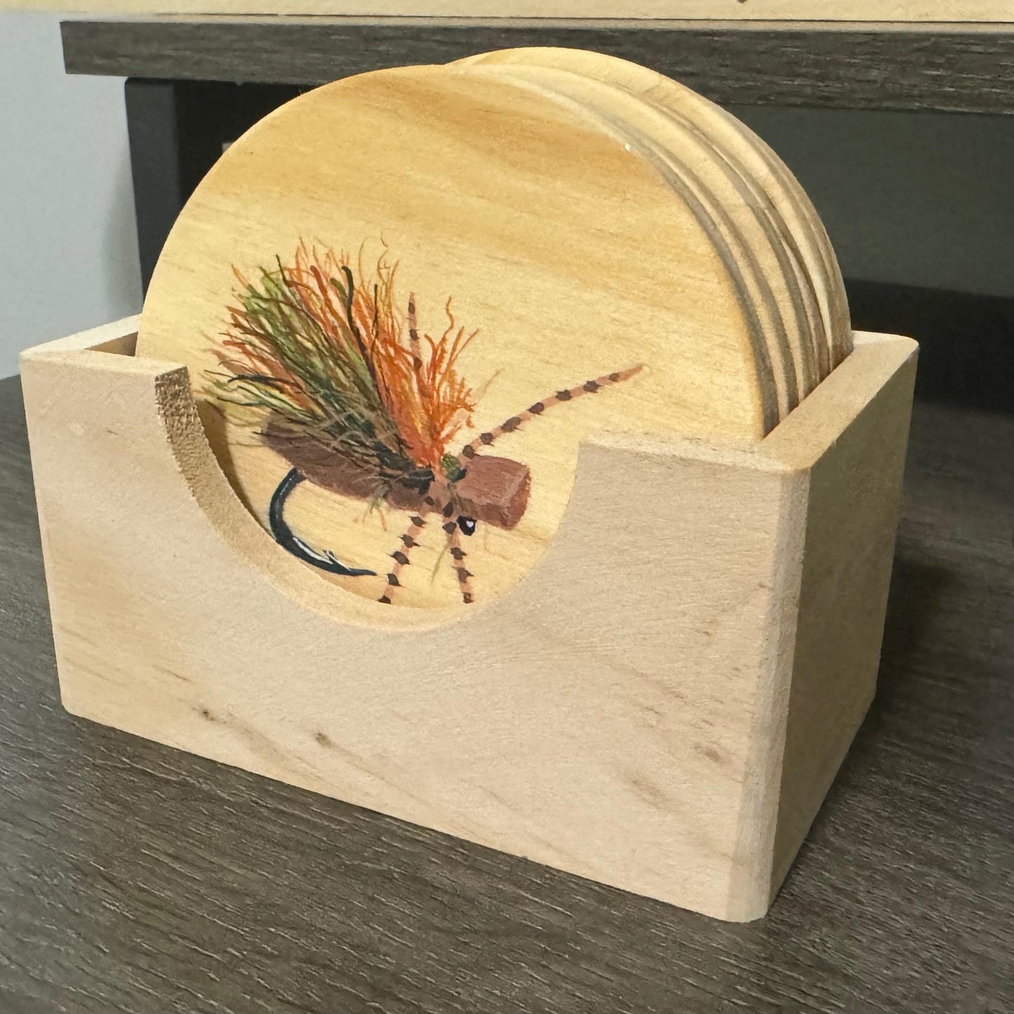 Flyfishing Flies Coasters with Holder